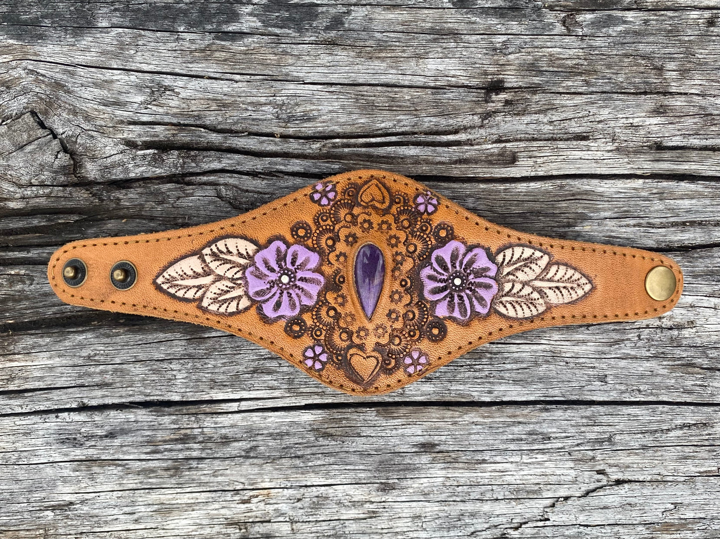 Gemstone Leather Cuffs