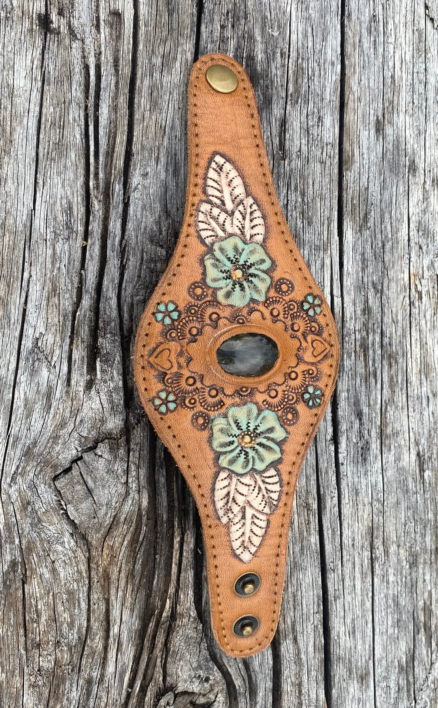 Gemstone Leather Cuffs
