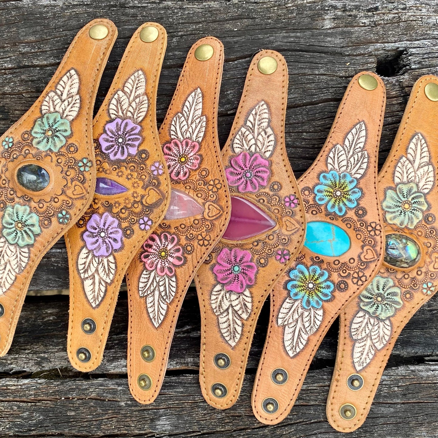 Gemstone Leather Cuffs