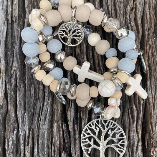 Chunky Tree of Life Charm Bracelets - Grey