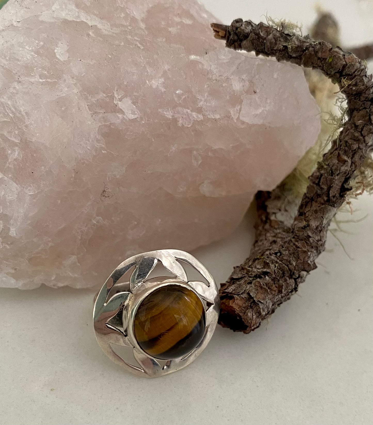 Round Sterling Silver Tigers Eye Ring
