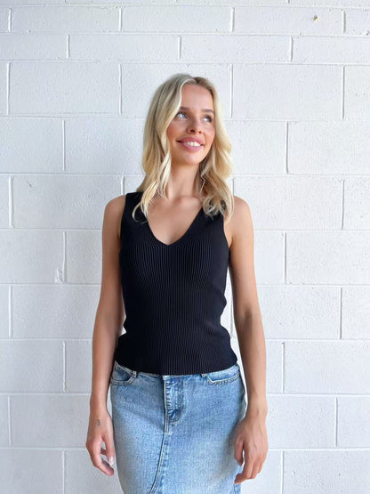 Rib singlet - Black