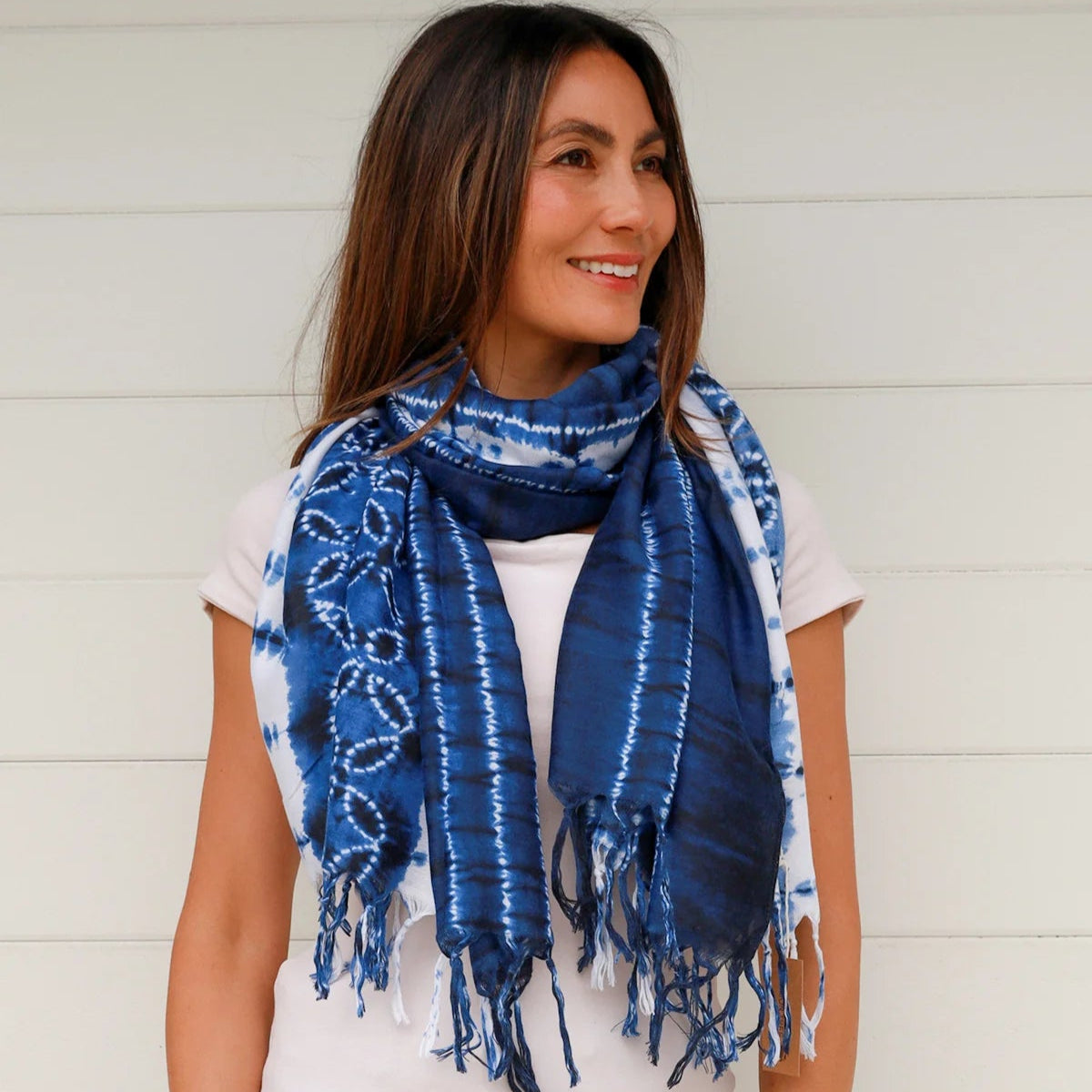 Tie Dye blue & white scarf