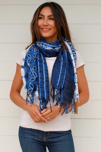 Tie Dye blue & white scarf