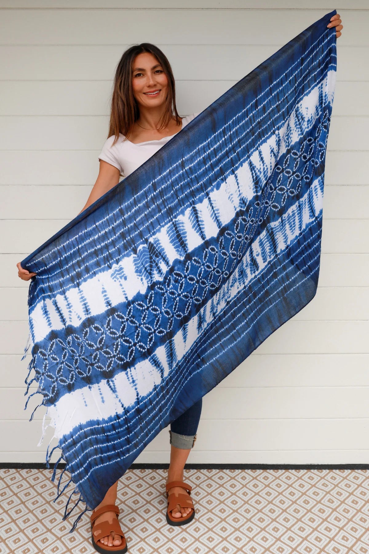 Tie Dye blue & white scarf