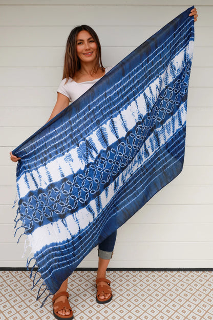 Tie Dye blue & white scarf