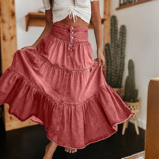 Lola Denim Maxi Skirt - Blush
