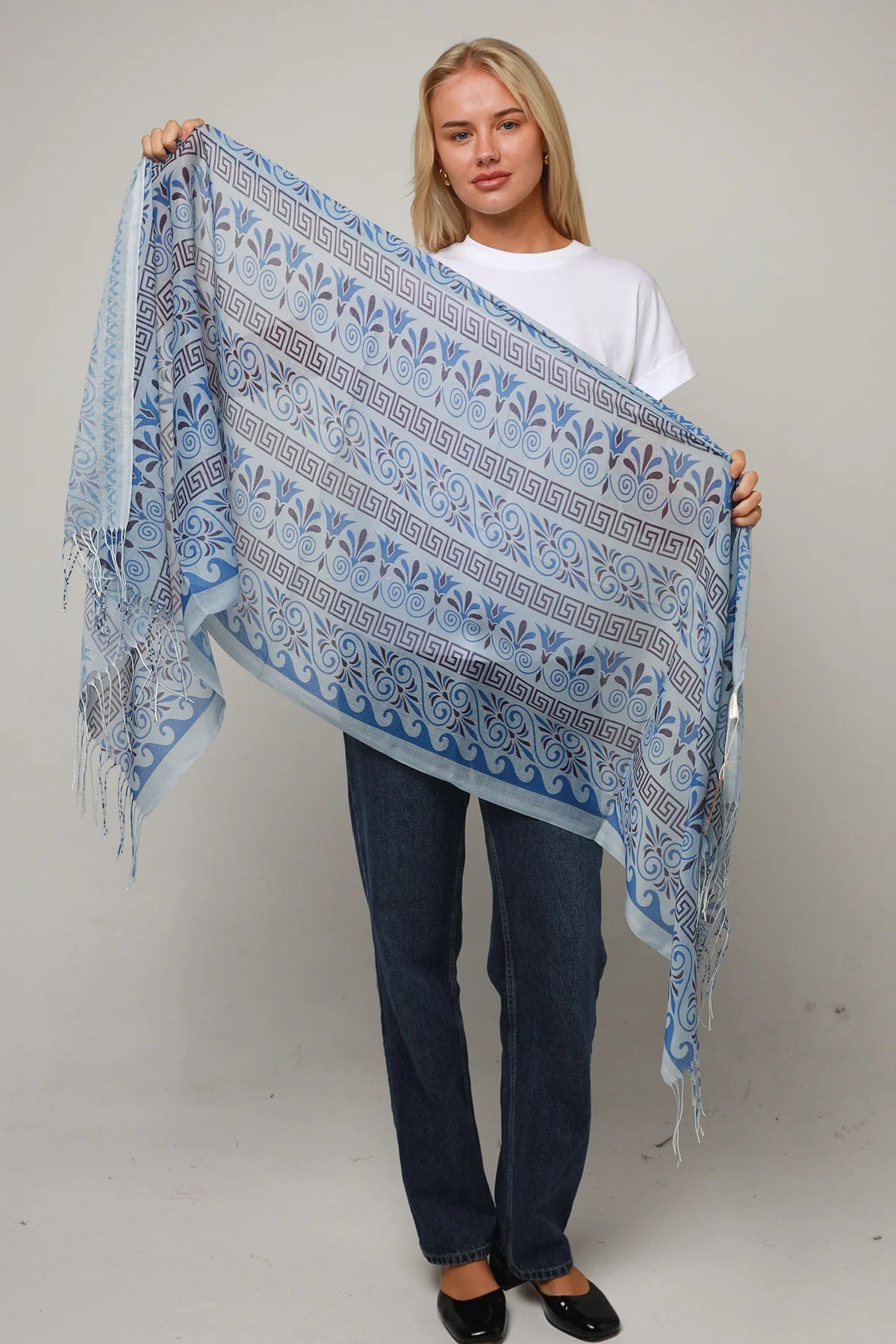 Geometric blue and black scarf