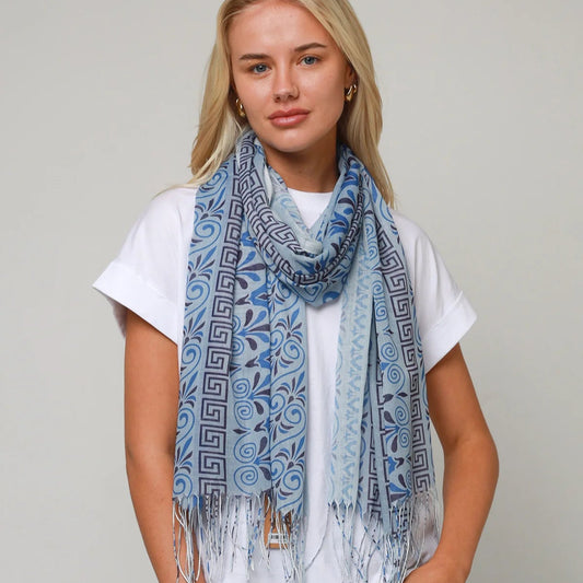 Geometric blue and black scarf
