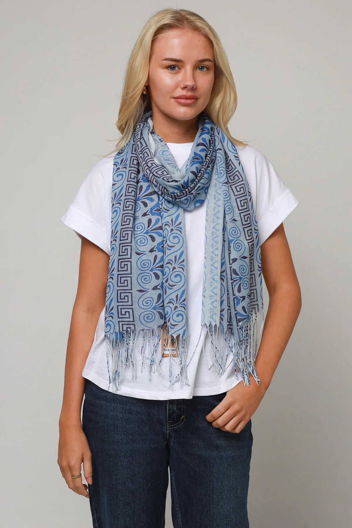 Geometric blue and black scarf