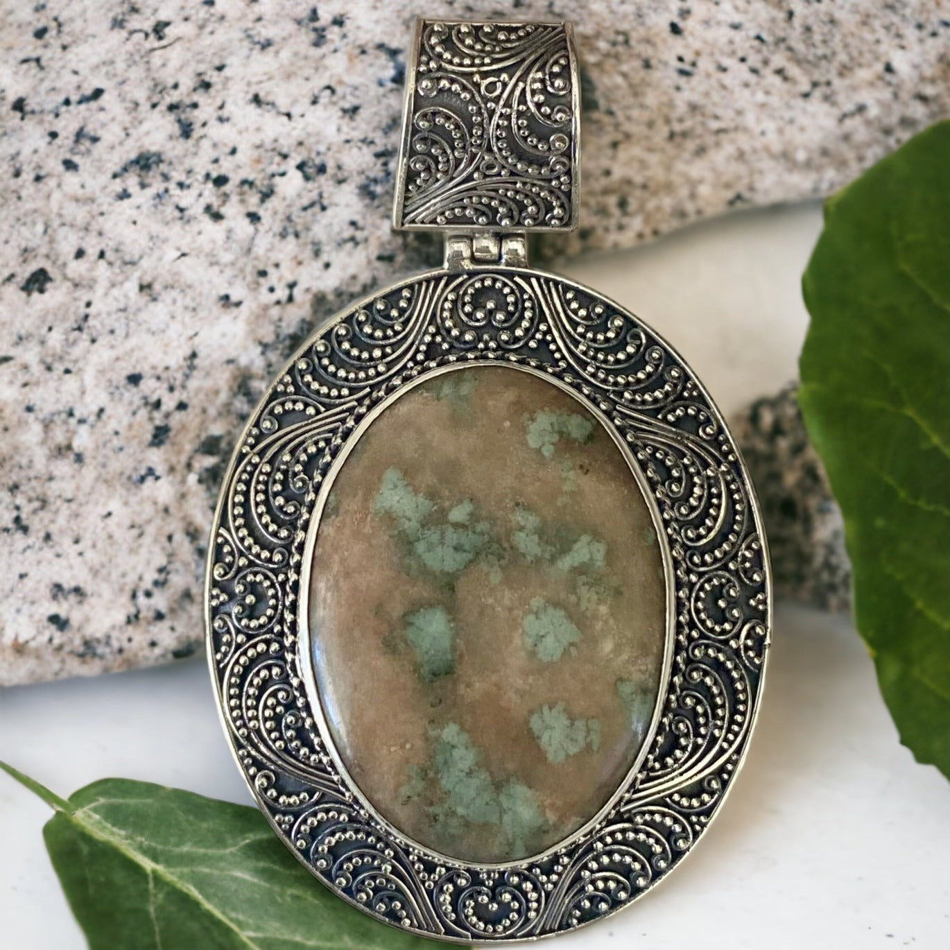 Moss Opal Sterling Silver Pendant