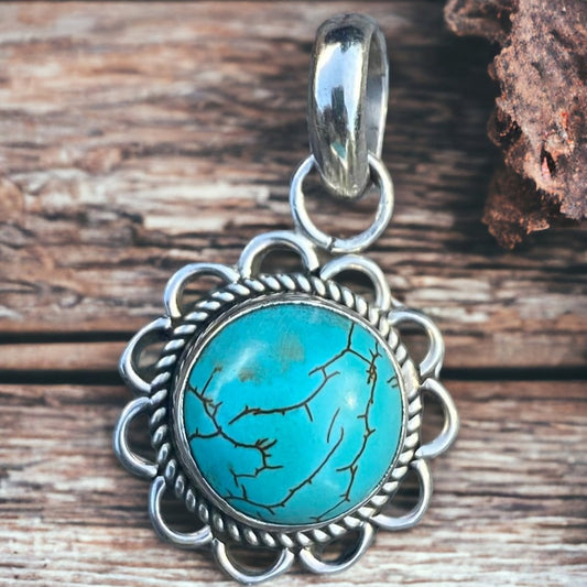 Sterling Silver Turquoise Mandala Pendant