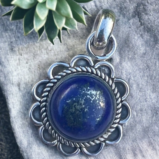 Sterling Silver Lapis Lazuli Mandala Pendant