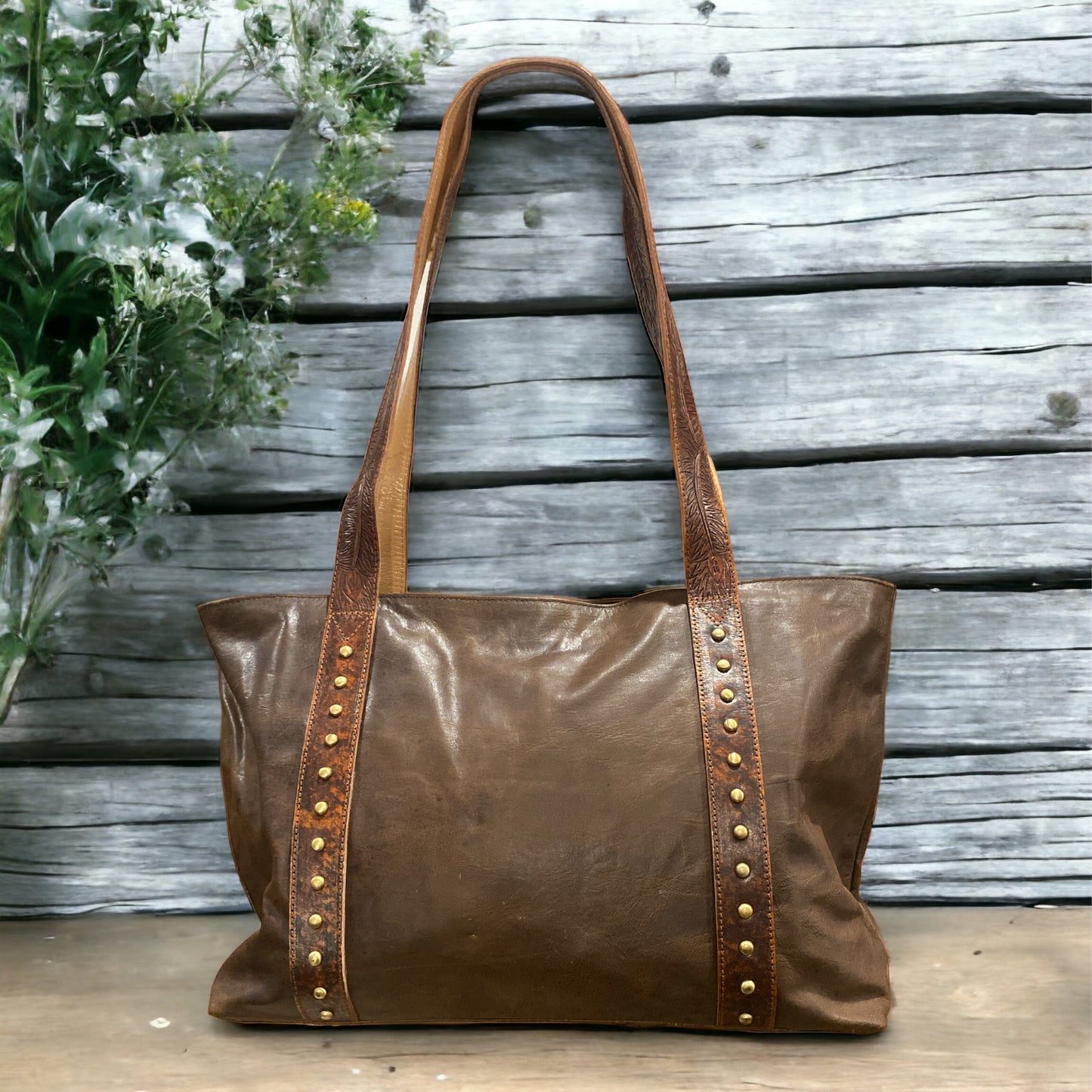 Peacock Leather Tote Bag