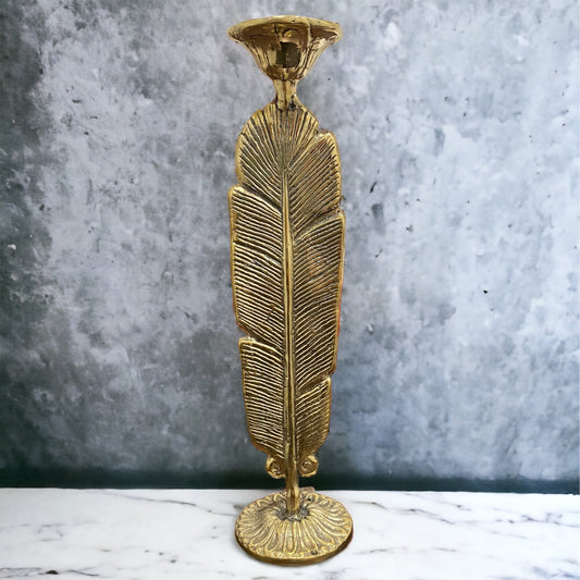 Feather Brass Candle Holder