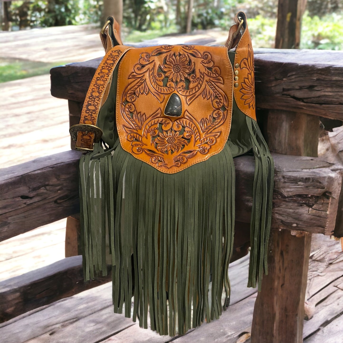 Sunflower Green Suede Saddle Bag