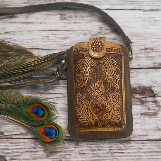 Peacock Phone Wallet  - Chocolate Brown