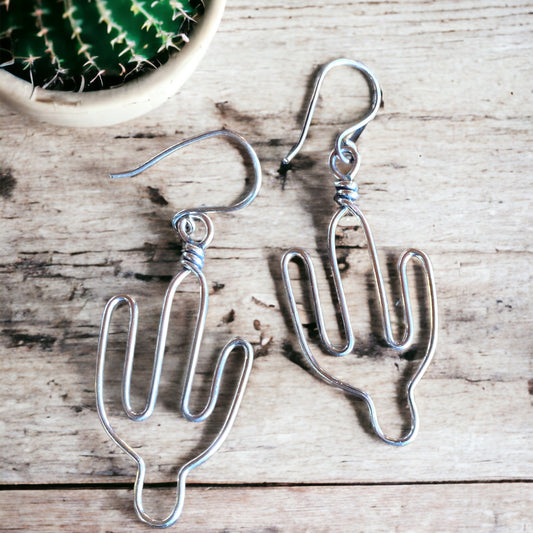 Cactus Earrings - Silver Tone