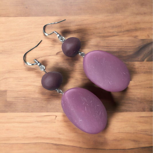 Resin Beaded Earring - Plum
