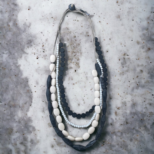 Multistrand Resin Necklace - Black and White