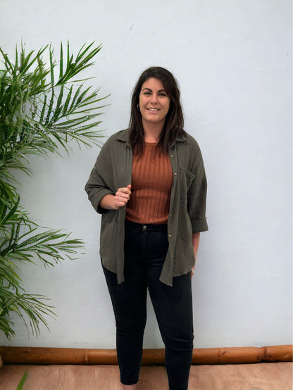 Khaki button up cotton top