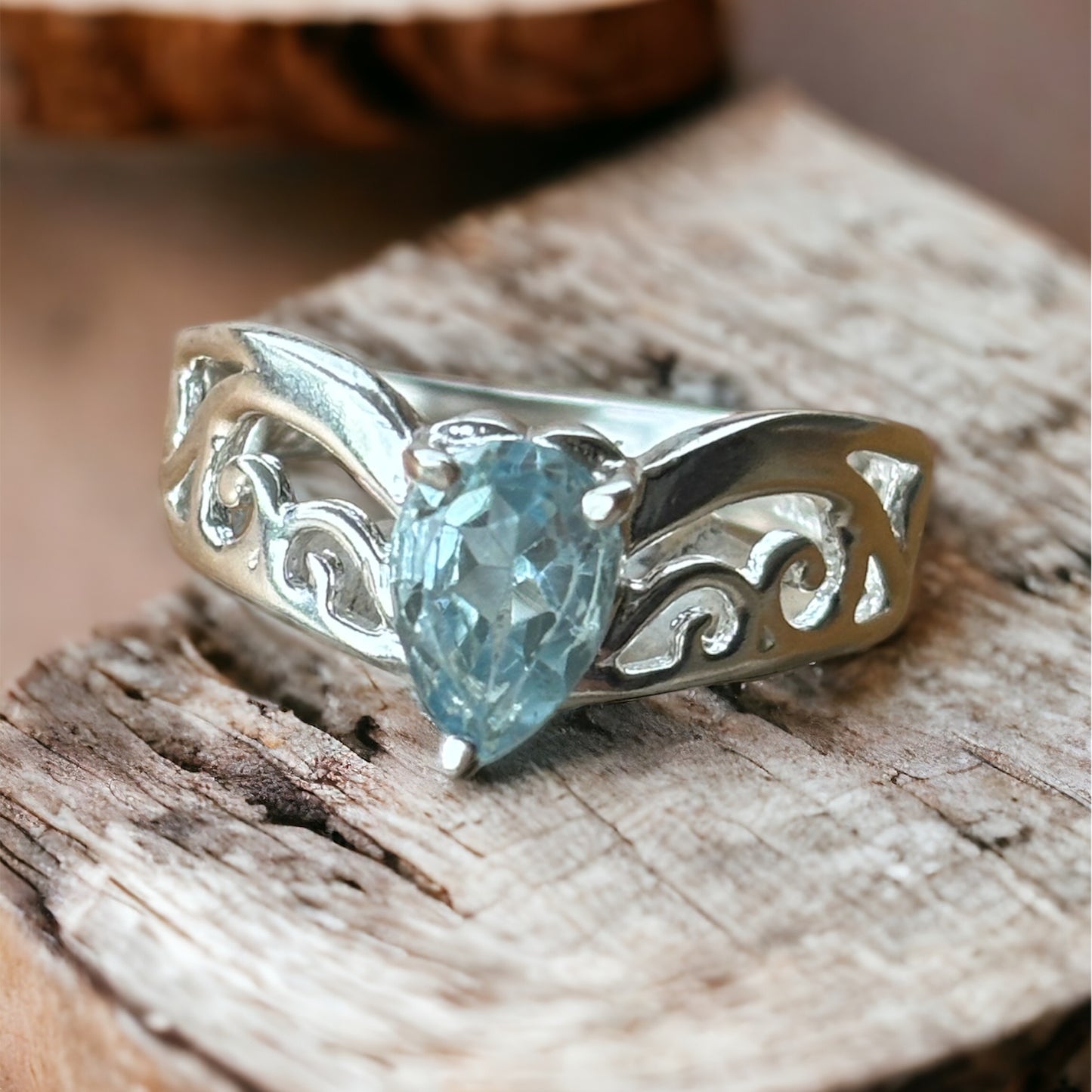 Blue Topaz Teardrop Sterling Silver Ring