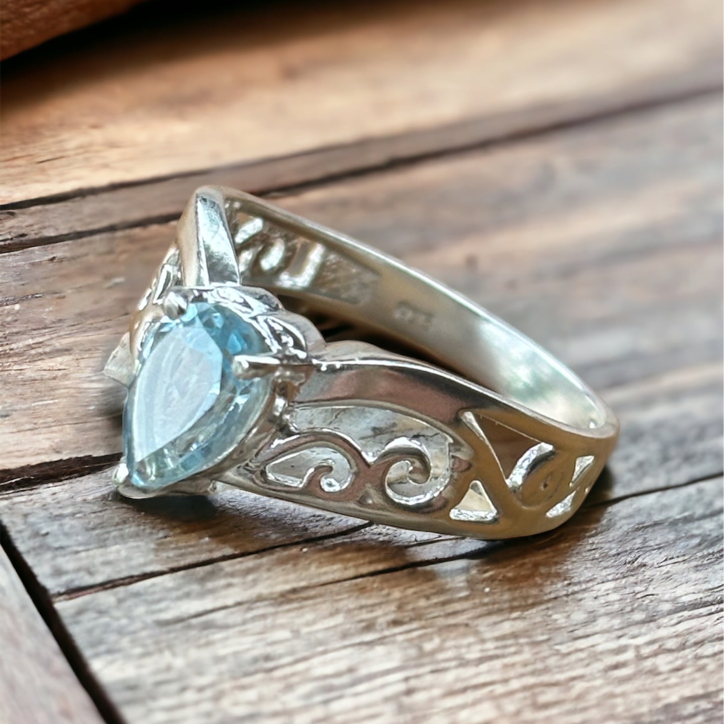 Blue Topaz Teardrop Sterling Silver Ring