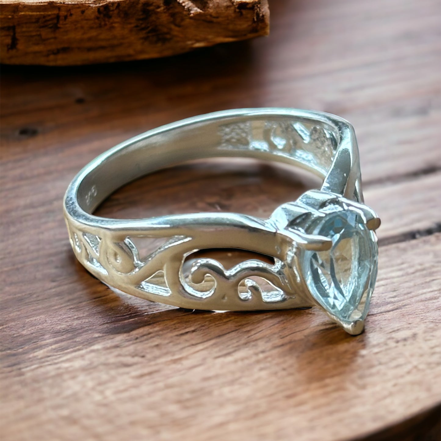 Blue Topaz Teardrop Sterling Silver Ring
