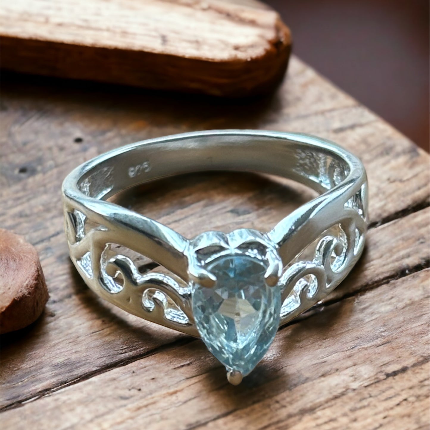 Blue Topaz Teardrop Sterling Silver Ring