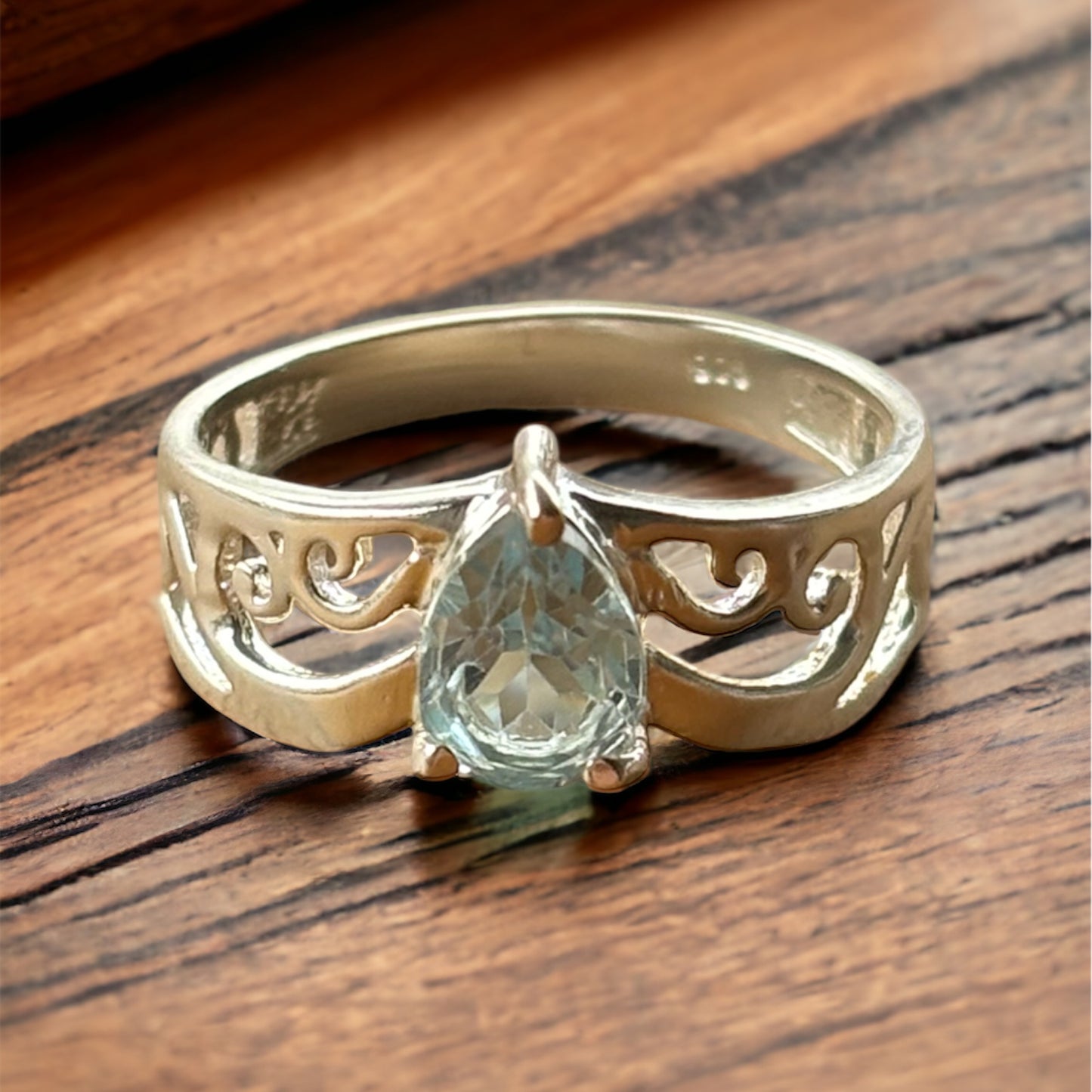 Blue Topaz Teardrop Sterling Silver Ring