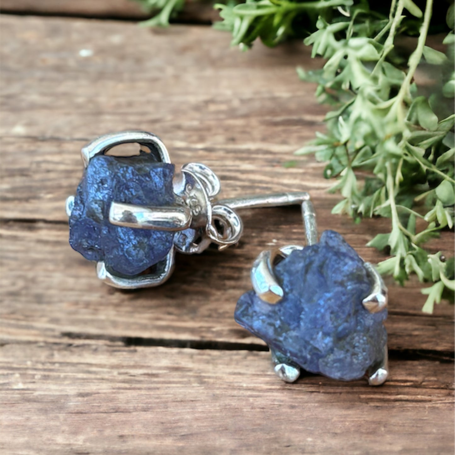 Raw tanzanite stone sterling silver stud earrings