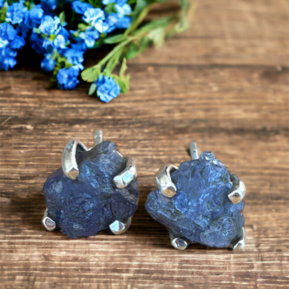 Raw tanzanite stone sterling silver stud earrings