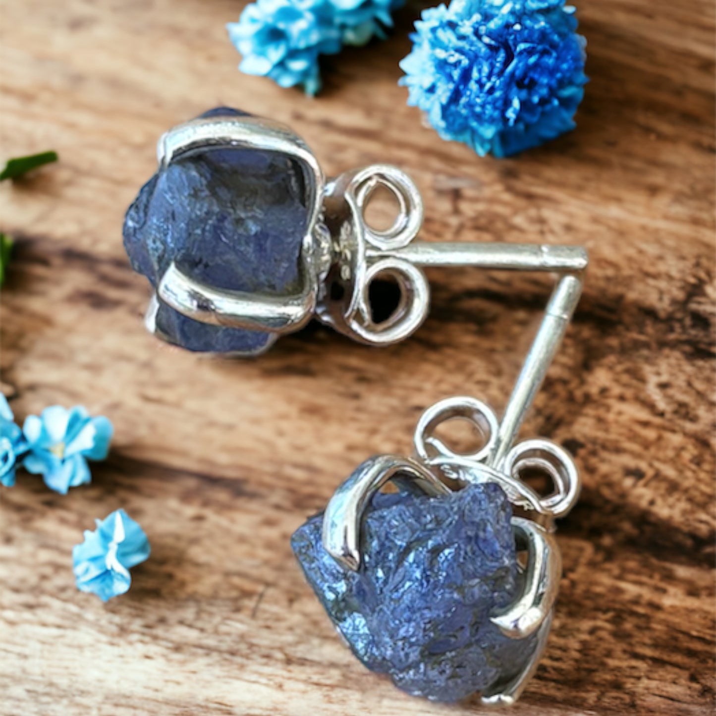 Raw tanzanite stone sterling silver stud earrings