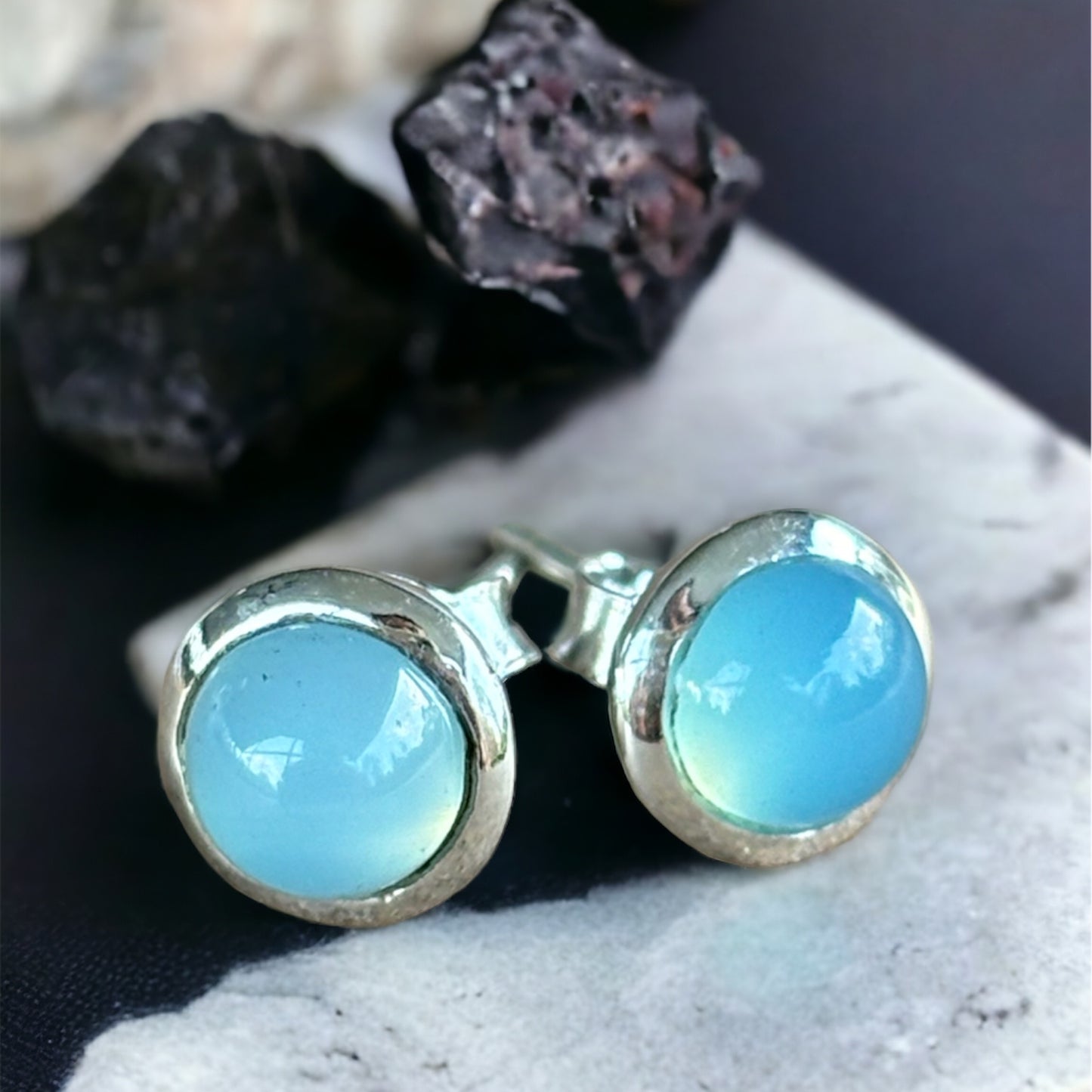 Chalcedony sterling silver studs