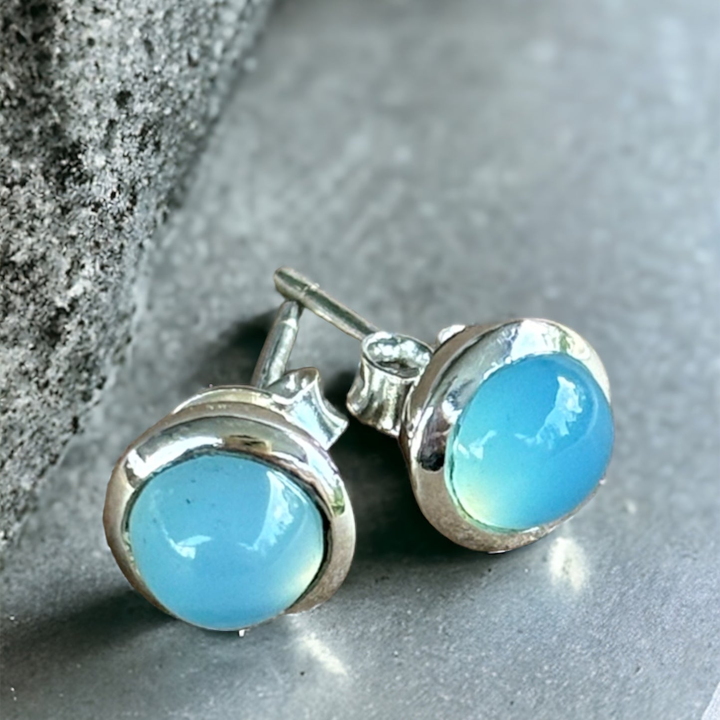 Chalcedony sterling silver studs