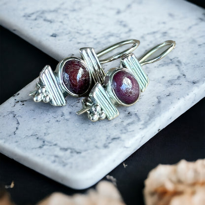 Ruby sterling silver earrings