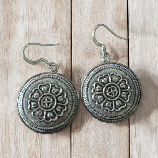 925 Sterling Silver flower round earrings
