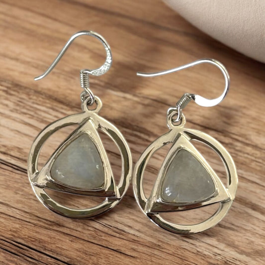 Moonstone Triangle Circle Earrings