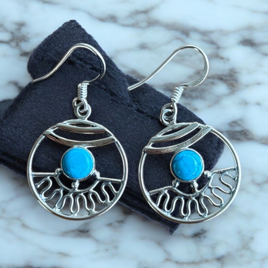 Turquoise round Sterling Silver Earrings
