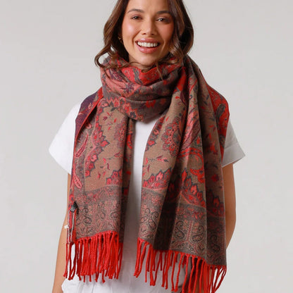 Winter scarf - reds and greens