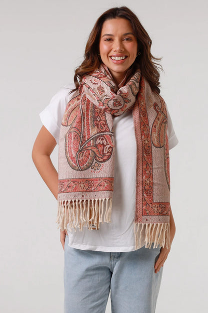 Winter scarf - pinks & beige