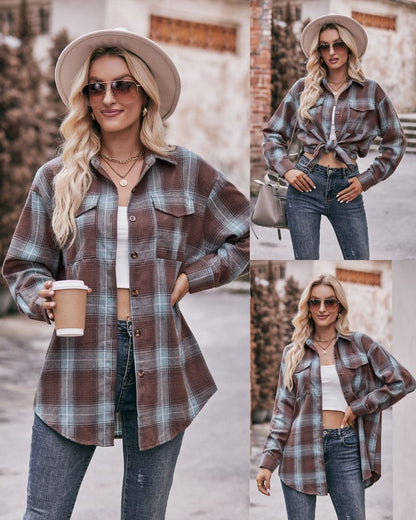 Relaxed Fit Flannel Shirt - Brown