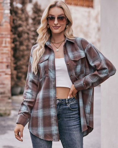 Relaxed Fit Flannel Shirt - Brown