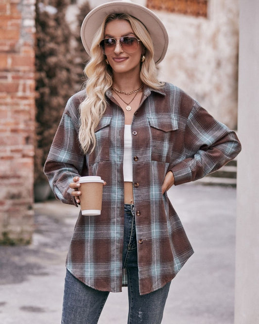 Relaxed Fit Flannel Shirt - Brown