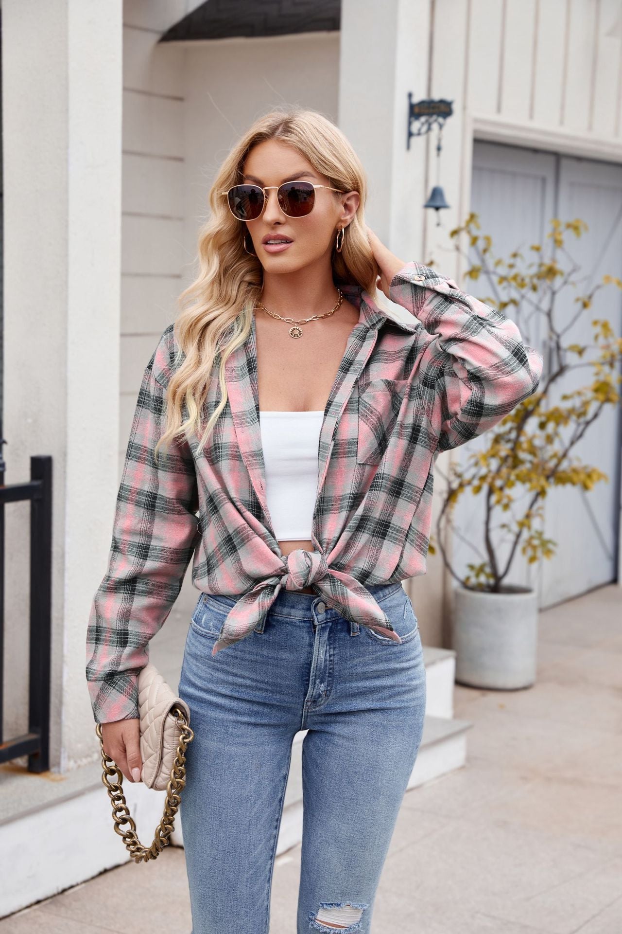 Relaxed Fit Flannel Shirt - Blush