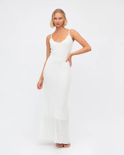 Waffle Knit Maxi Dress - White