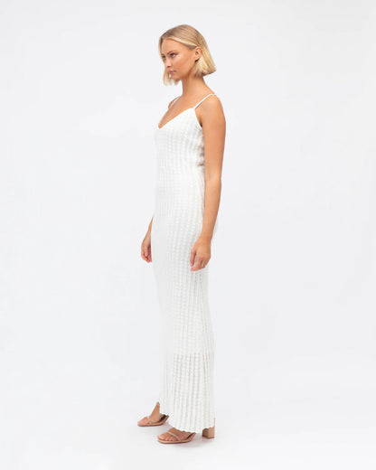 Waffle Knit Maxi Dress - White