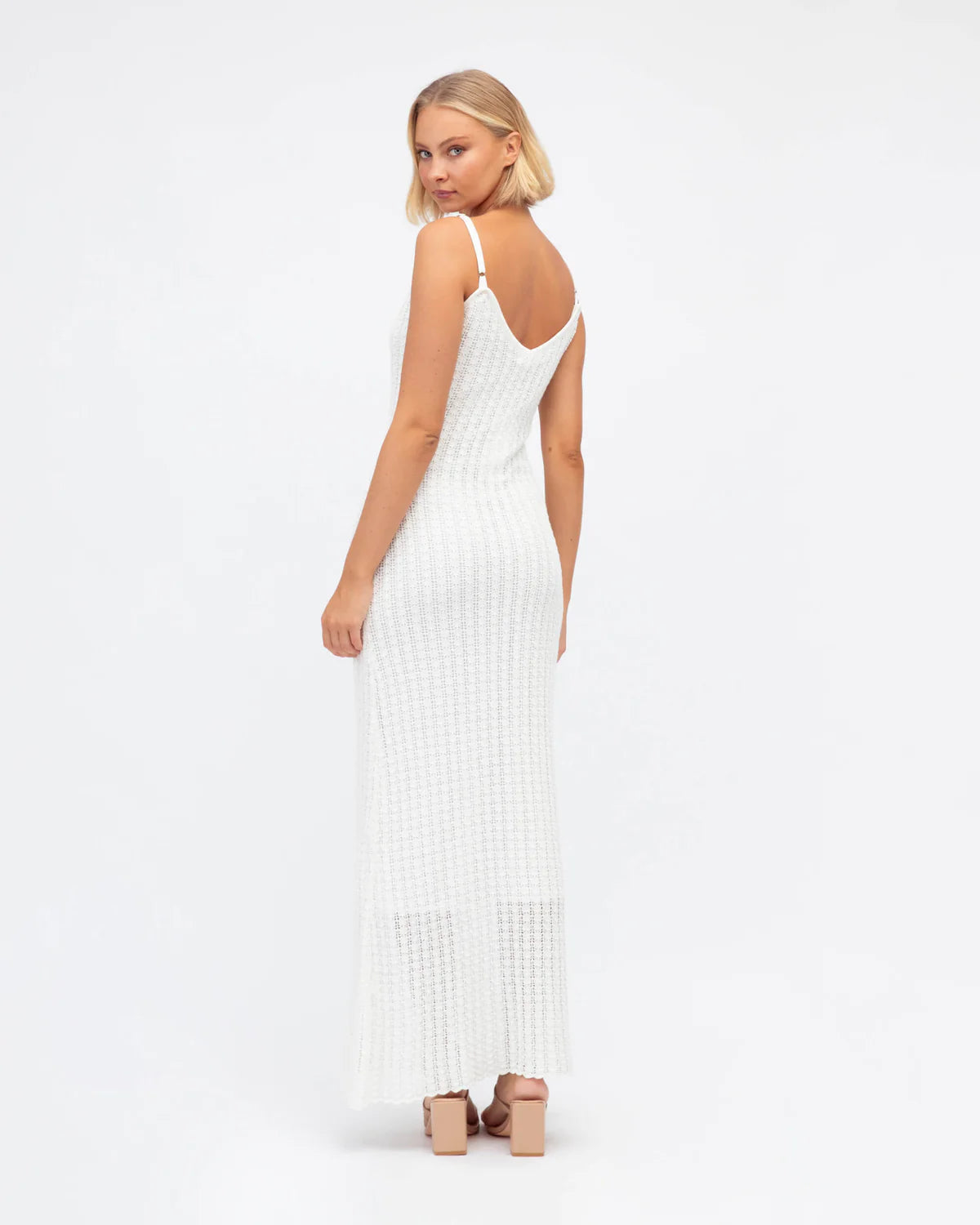 Waffle Knit Maxi Dress - White