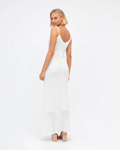 Waffle Knit Maxi Dress - White