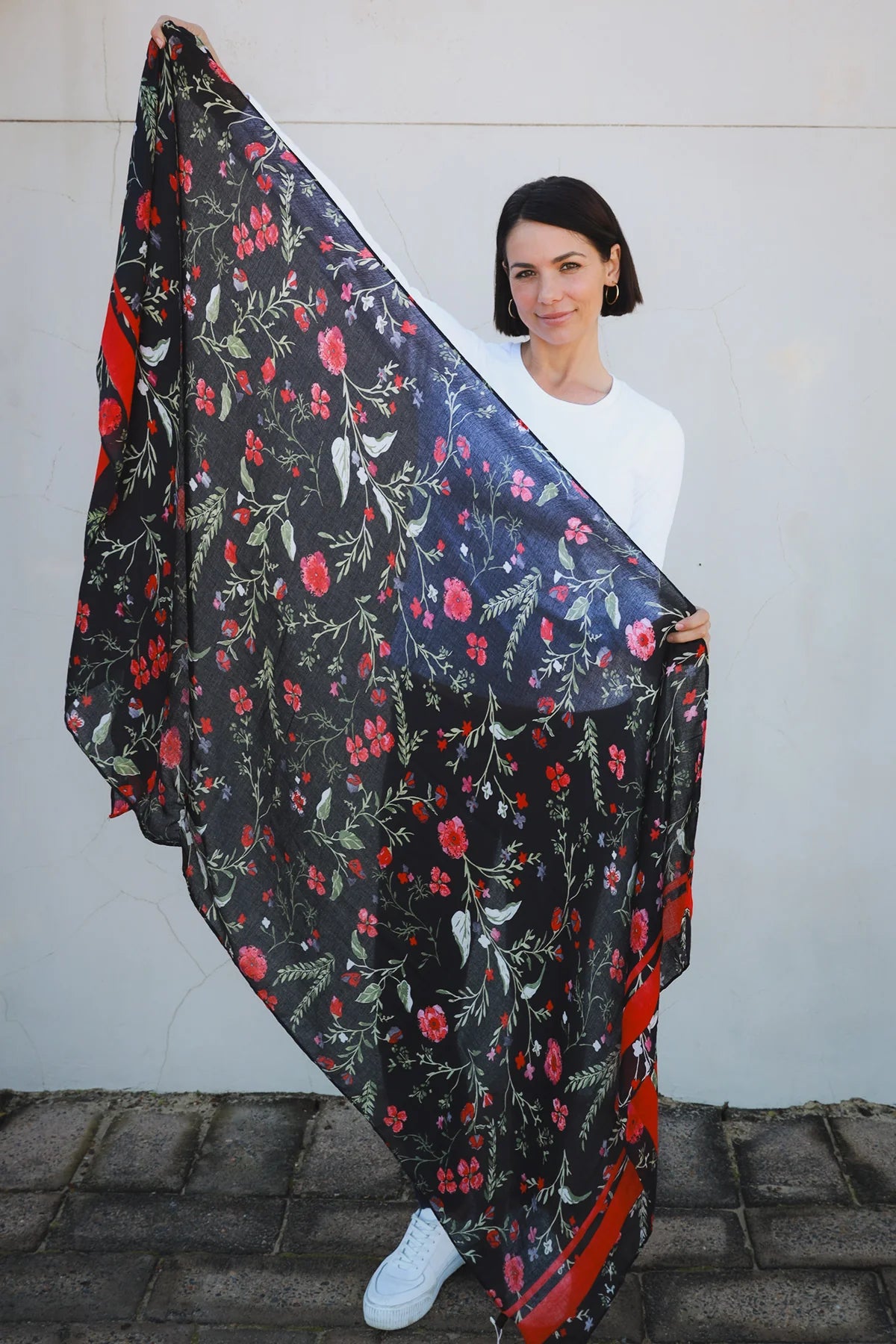 Floral black scarf